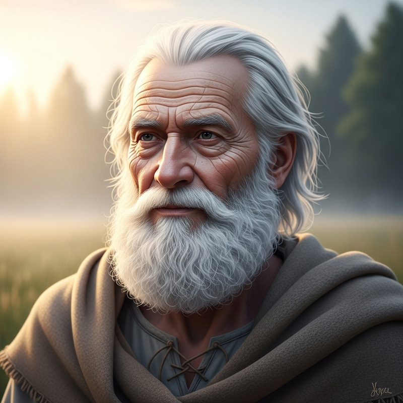 Old Man with Long Flowing Hair and Age-Wisened Beard Old Man with Long Flowing Hair and Age-Wisened Beard