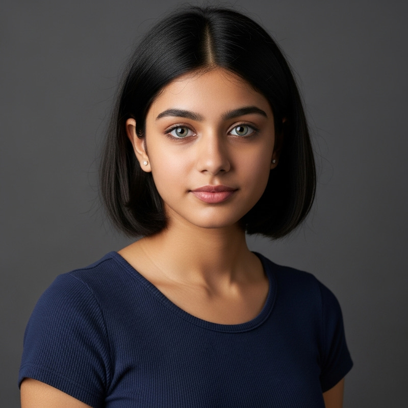 Graceful South Asian Teenage Girl: Enchanting Gray-Green Eyes Graceful South Asian Teenage Girl: Enchanting Gray-Green Eyes