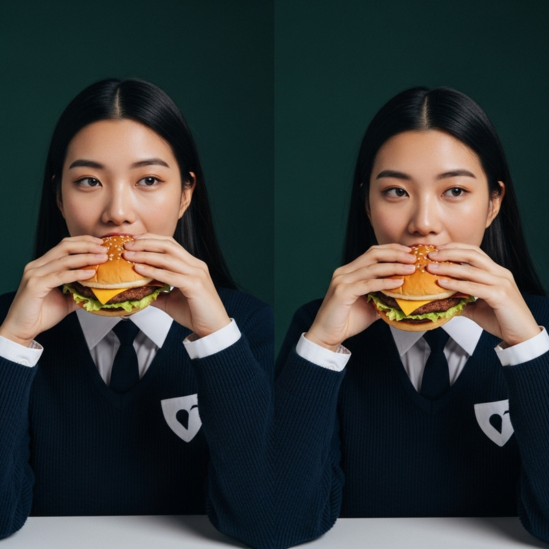 Asian Model Eating Burger Photoshoot | PerfectHands & Photographic Realism Asian Model Eating Burger Photoshoot | PerfectHands & Photographic Realism