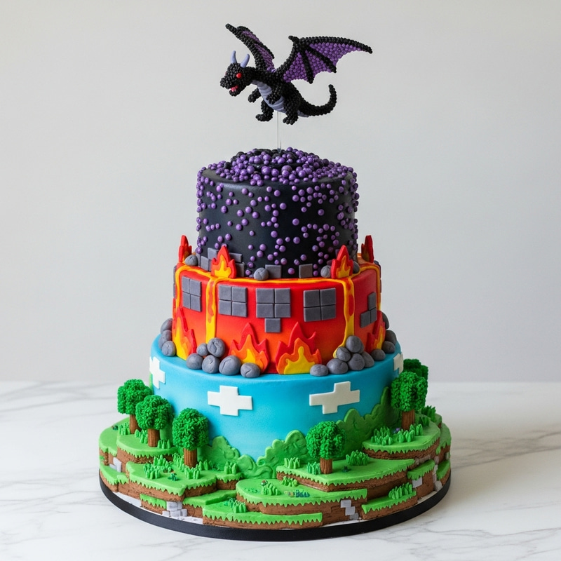 Minecraft-Inspired Dimension Change Cake
