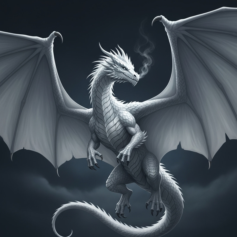Majestic White Dragon in the Sky - Enchanting Fantasy Majestic White Dragon in the Sky - Enchanting Fantasy