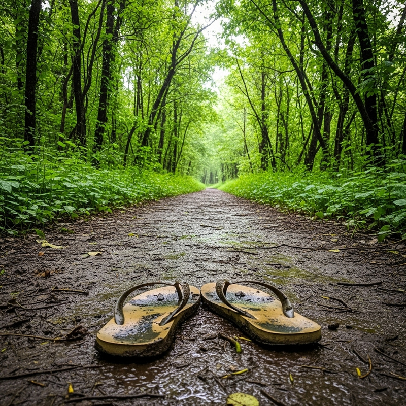 Tranquil Afternoon Scene of Wednesday with Muddy Flip Flops Tranquil Afternoon Scene of Wednesday with Muddy Flip Flops
