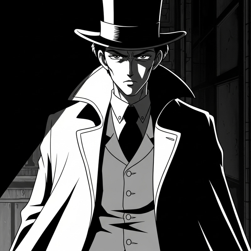 Mysterious Undertaker in Noir-Style and Anime Aesthetic Mysterious Undertaker in Noir-Style and Anime Aesthetic