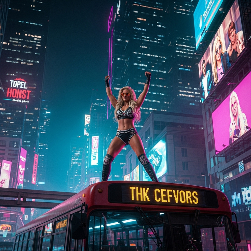 Professional Wrestler Charlotte Flair on Cyberpunk City Bus Professional Wrestler Charlotte Flair on Cyberpunk City Bus