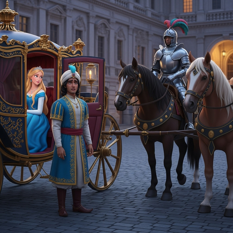Princess Rejecting Prince on Carriage Escorted by Another Knight Princess Rejecting Prince on Carriage Escorted by Another Knight
