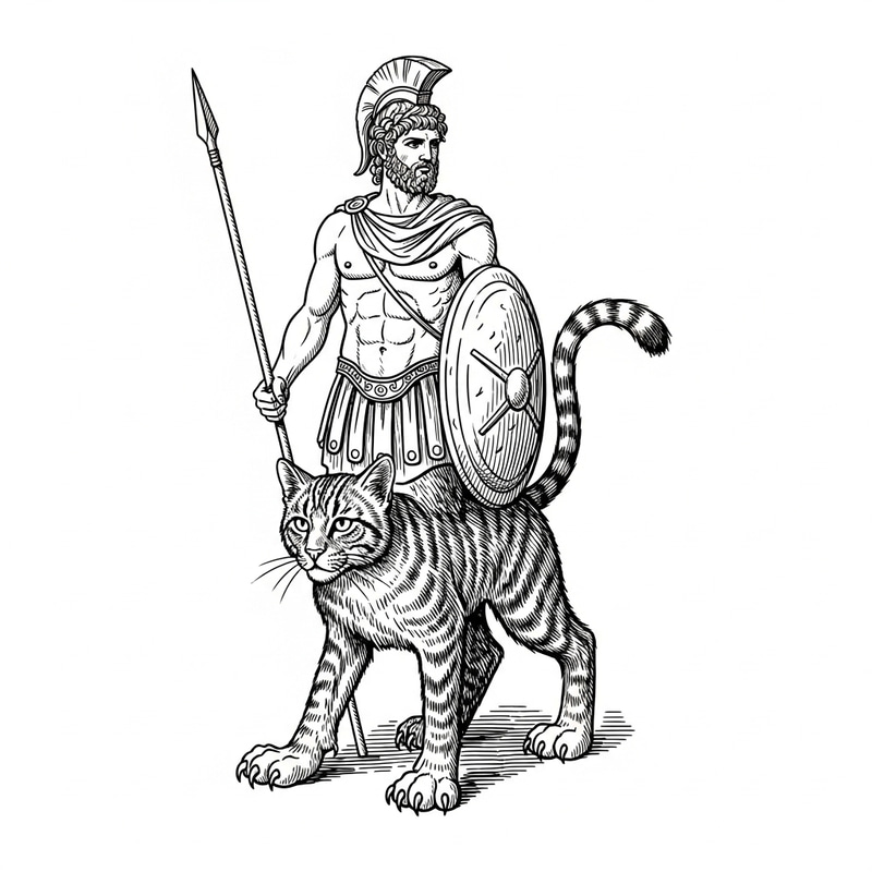Greek Hero with Feline Features | Mythical Hybrid Figure