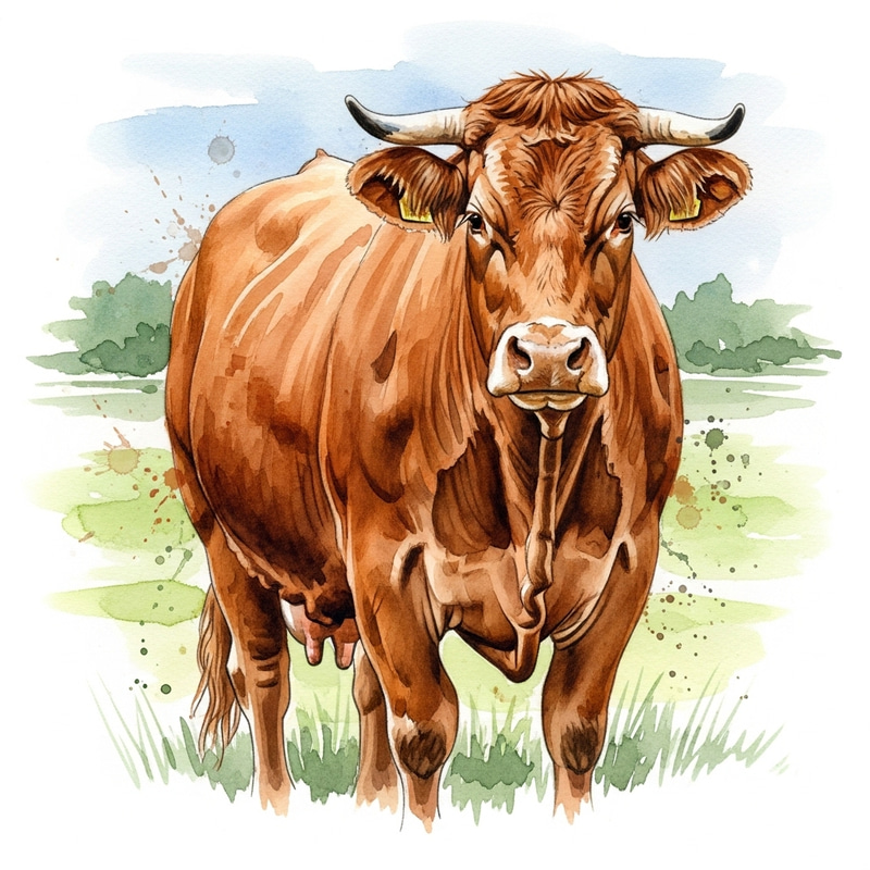 Watercolor Limousin Cow Illustration Watercolor Limousin Cow Illustration