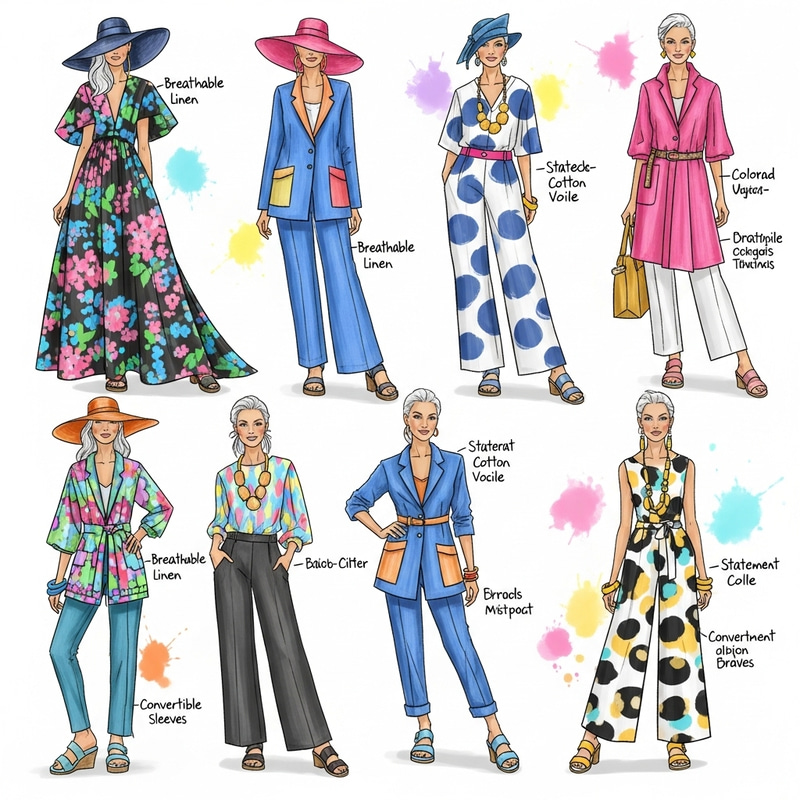 Creative Summer Fashion Sketches for Vibrant 60-80 Year Olds | Bold & Bright Collection Creative Summer Fashion Sketches for Vibrant 60-80 Year Olds | Bold & Bright Collection