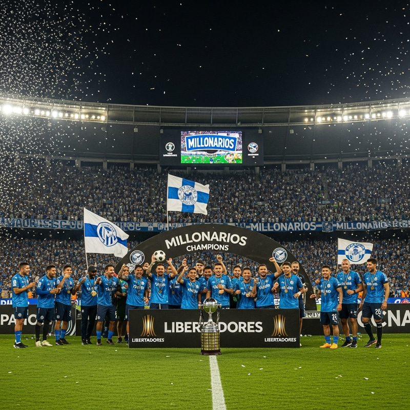 Millonarios Lift Libertadores Trophy in Victory Celebration Millonarios Lift Libertadores Trophy in Victory Celebration