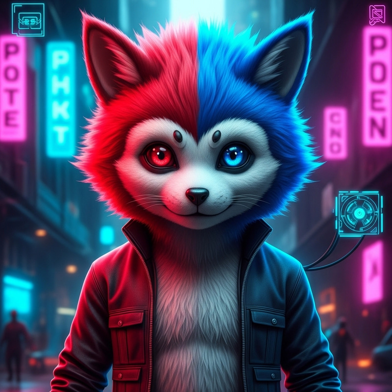 Stunning Protogen with Red & Blue Fur and Eyes