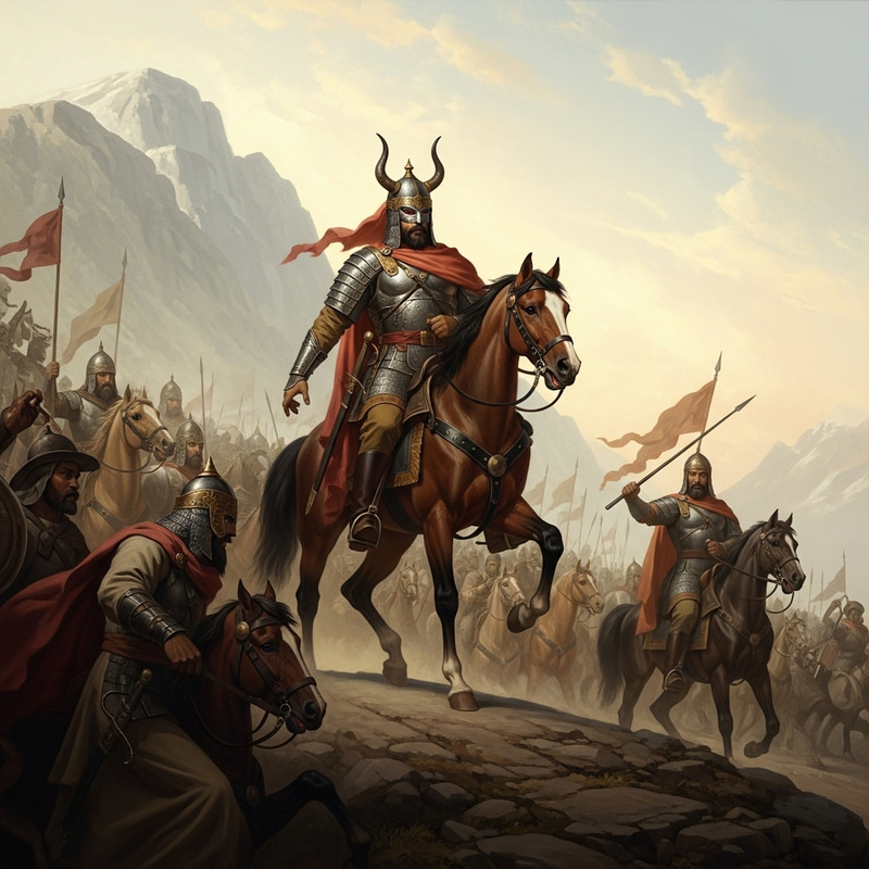 Dhul-Qarnayn: Mighty Warrior Leading Army Up Mountain, Battle Scene Dhul-Qarnayn: Mighty Warrior Leading Army Up Mountain, Battle Scene