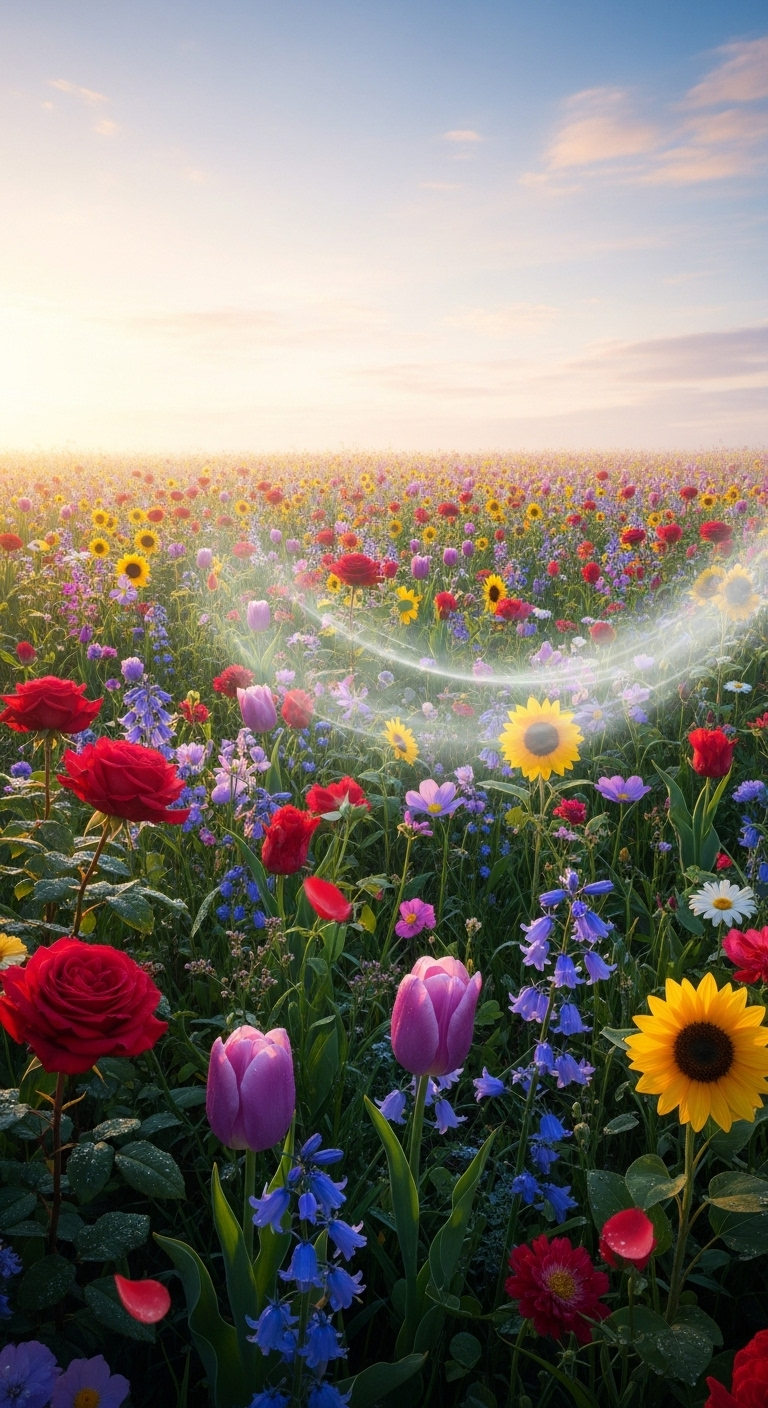 Dreaming of Multicolored Flowers - Enchanting Nature Scene Dreaming of Multicolored Flowers - Enchanting Nature Scene