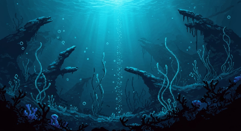 Pixel Art Deep Sea Scene - No Fish Design