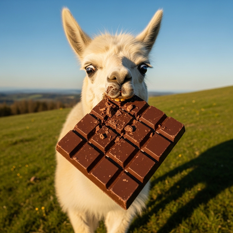 Funny Llama Enjoying Chocolate Treat Funny Llama Enjoying Chocolate Treat
