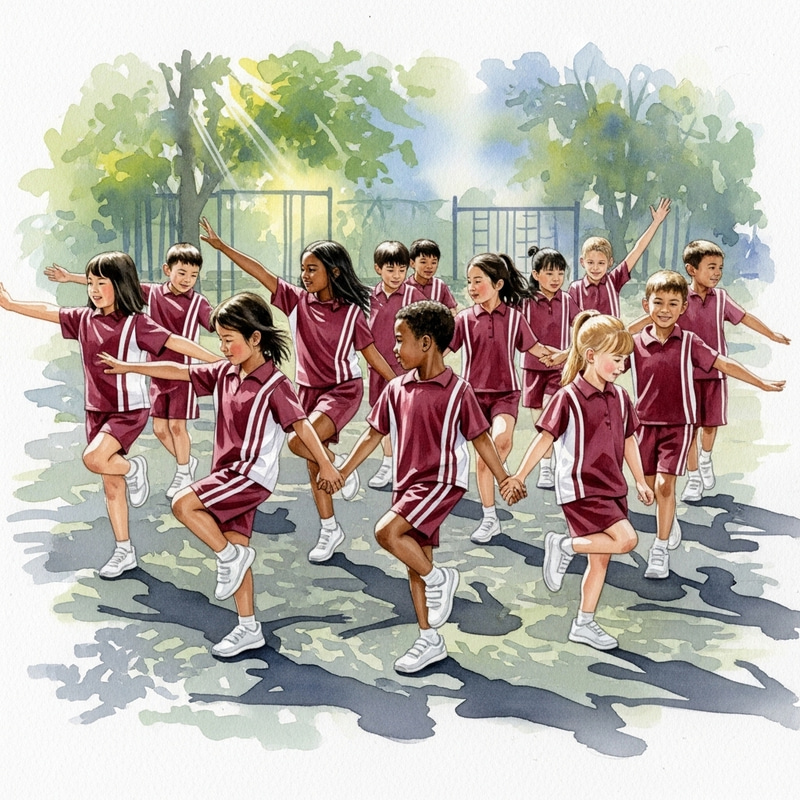Classmates in Maroon PE Uniform Performing Dance Classmates in Maroon PE Uniform Performing Dance