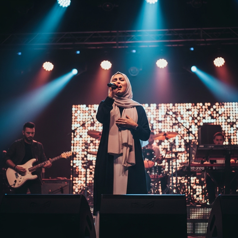 Vibrant Concert Performance by Muslim Female Singer Vibrant Concert Performance by Muslim Female Singer