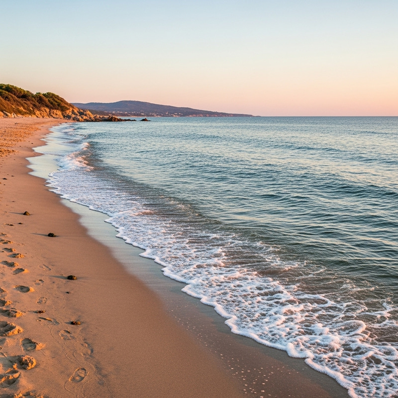 Tranquil Sunset Beach Scene in Pastel Colors Tranquil Sunset Beach Scene in Pastel Colors