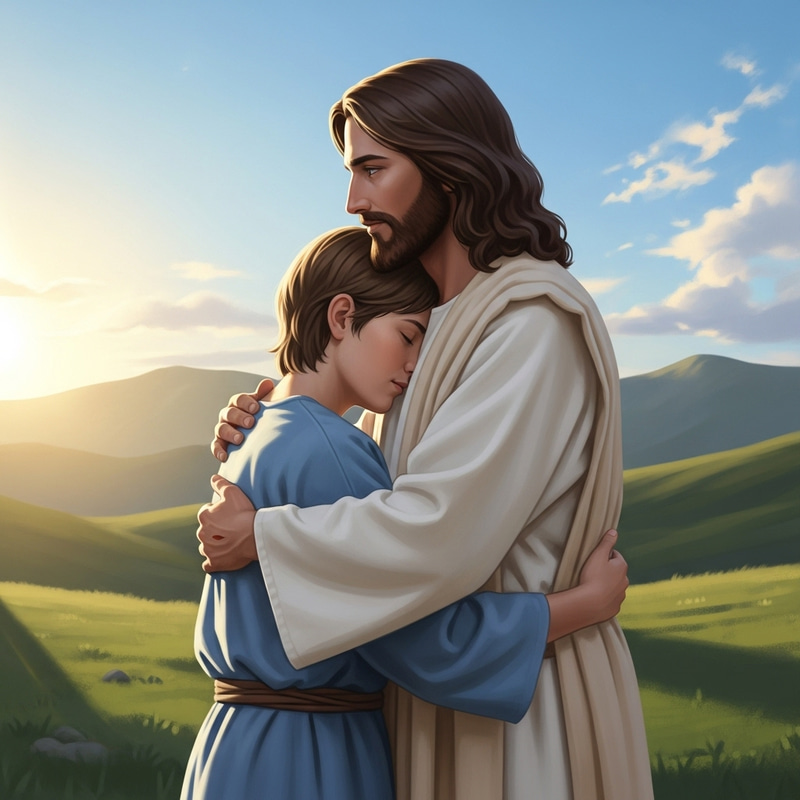 Embracing Jesus | Peaceful Landscape Artwork Embracing Jesus | Peaceful Landscape Artwork