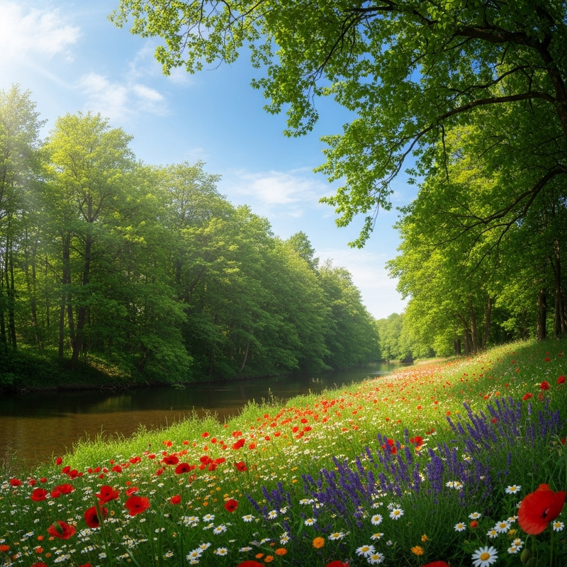 Serene River and Lush Trees: A Nature's Beauty Background Serene River and Lush Trees: A Nature's Beauty Background
