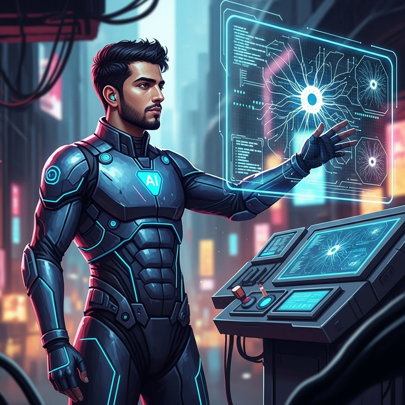 Saudi Arabian AI Trainer | Vibrant Sci-Fi Portrait Saudi Arabian AI Trainer | Vibrant Sci-Fi Portrait