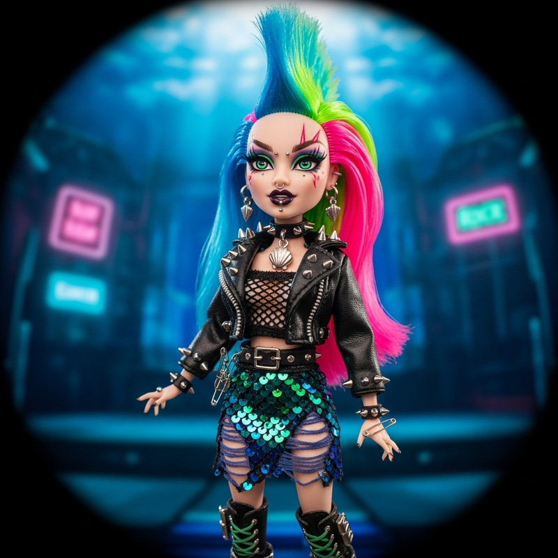 Vibrant Neon Punk Little Mermaid Doll Fashion