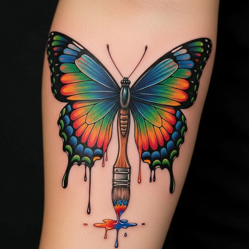 Butterfly Tattoo with Paintbrush Body Design