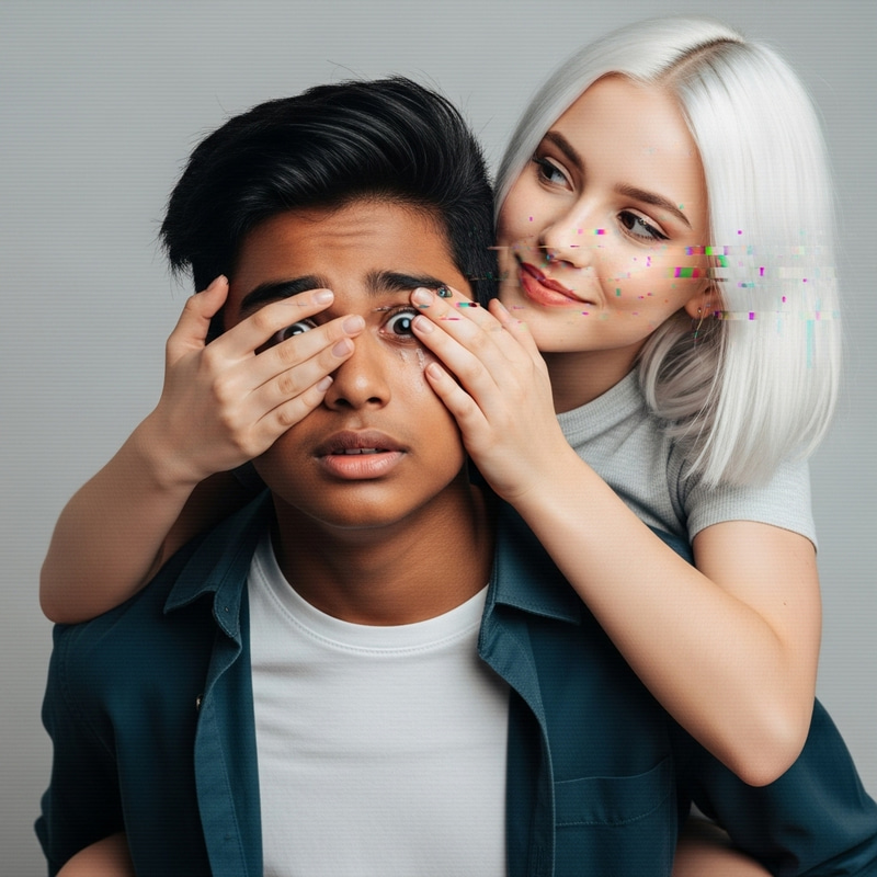 Dramatic Encounter: South Asian Boy with White-Haired Caucasian Girl