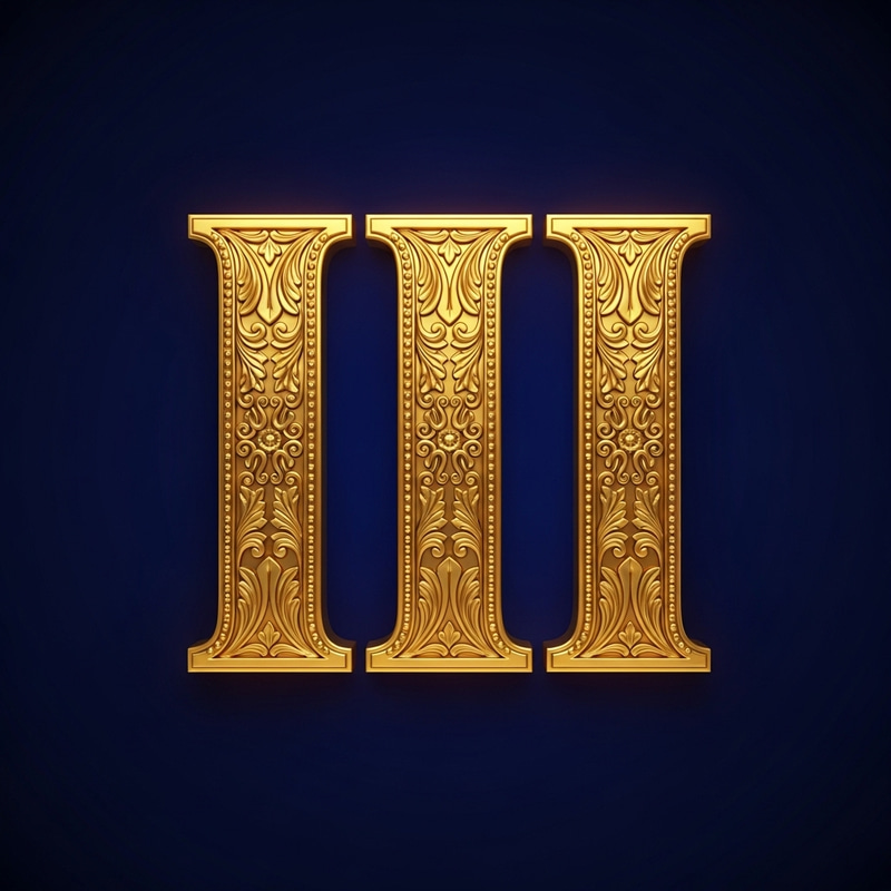 Roman Numeral III in Gold on Blue Background Roman Numeral III in Gold on Blue Background