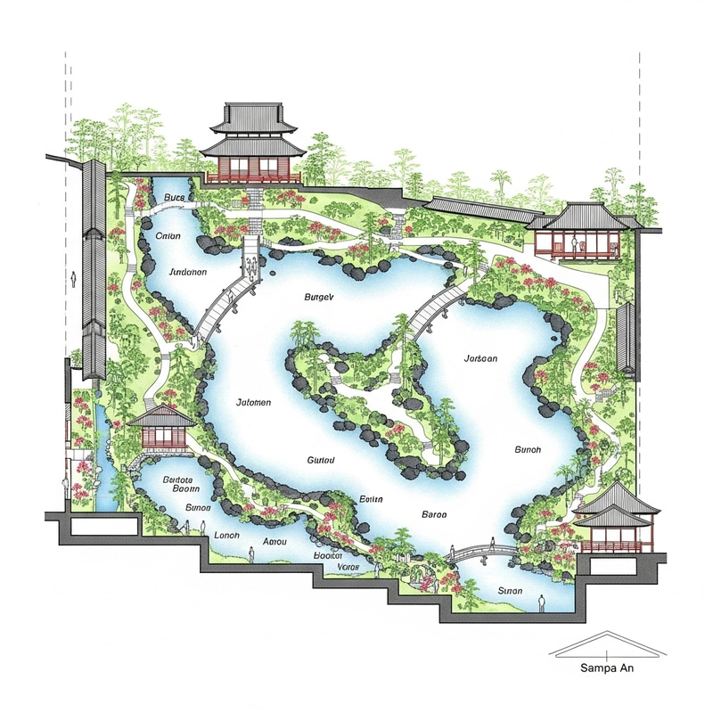 Architectural Section Plan of Sampō-en Garden in Kyoto Japan Architectural Section Plan of Sampō-en Garden in Kyoto Japan