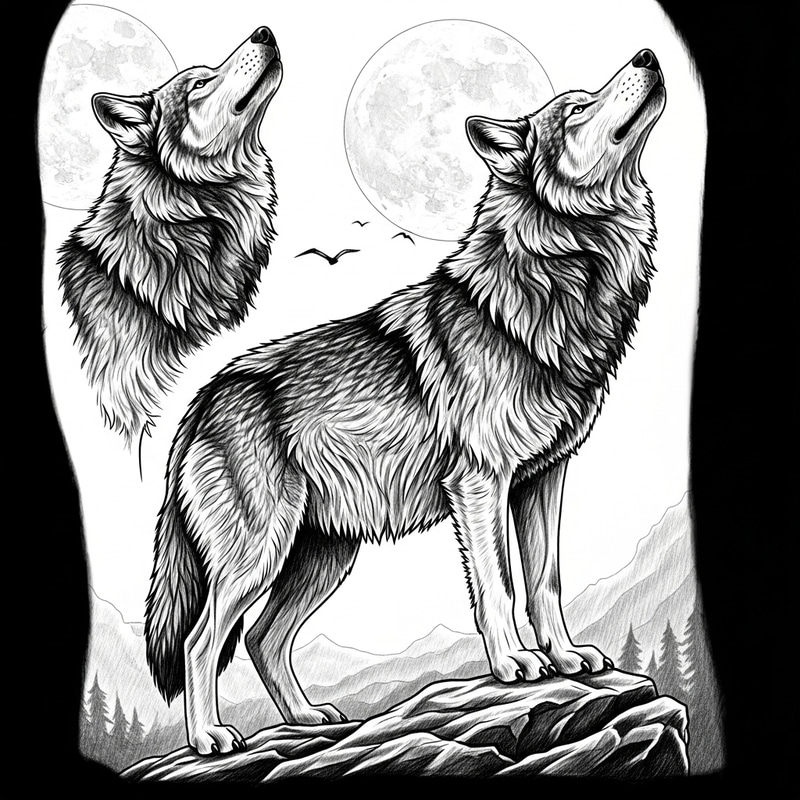 Realistic Wolf Tattoo Template Design Realistic Wolf Tattoo Template Design