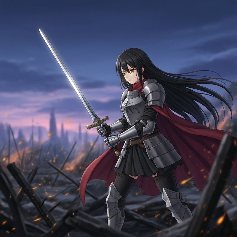 Stunning Anime War Girl wielding Silver Sword