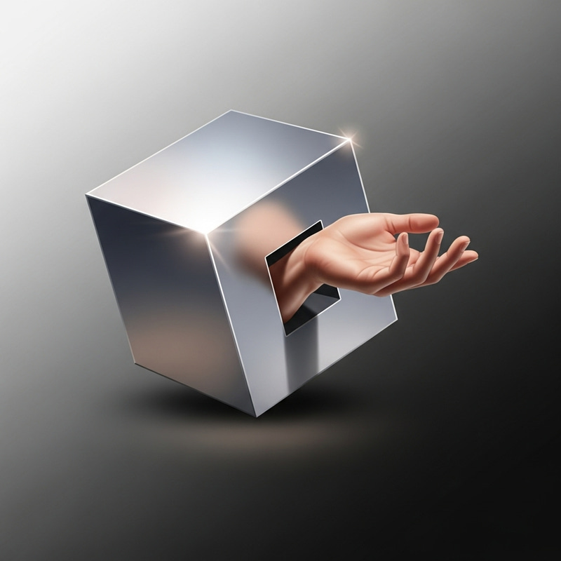 3D Cube Logo Design with Emerging Hand