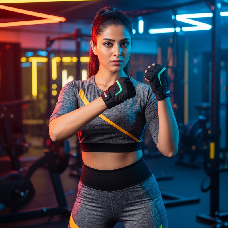 Fitness Girl in Stylish Activewear Showcasing New Glove | Gym Energy