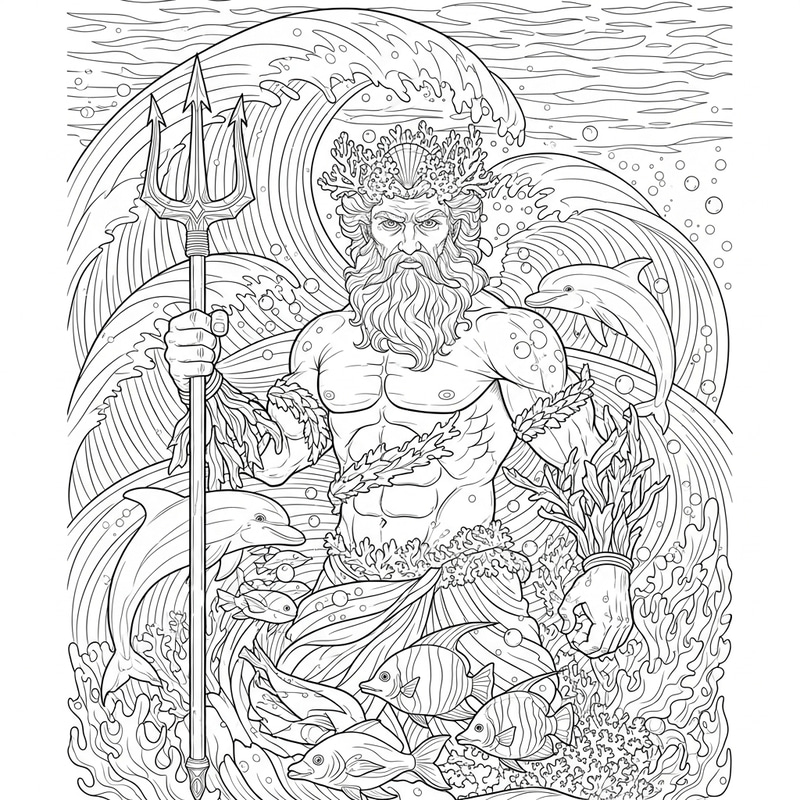 Poseidon Artistic Coloring Book Illustration Poseidon Artistic Coloring Book Illustration