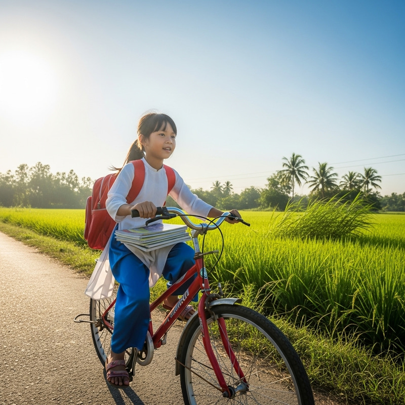 Lan Rides Her Bike to School in Vietnam Lan Rides Her Bike to School in Vietnam