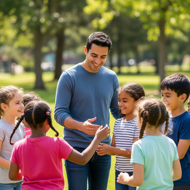 Jesús Laughing and Playing with Kids in a Sunny Park Jesús Laughing and Playing with Kids in a Sunny Park