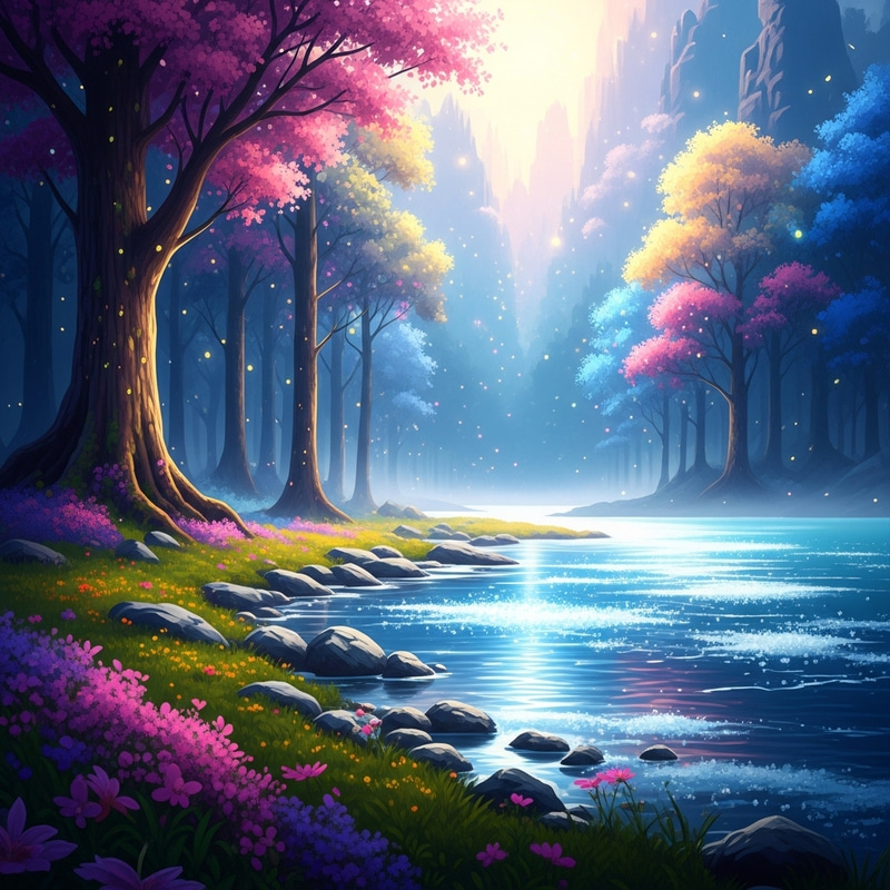Enchanting Mystical Forest with Glowing Lake | Vibrant Fantasy Scene Enchanting Mystical Forest with Glowing Lake | Vibrant Fantasy Scene