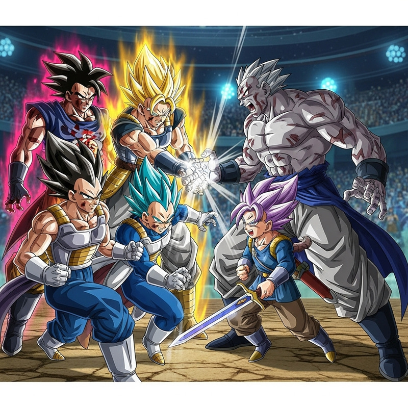 Ultimate Showdown: Black Goku, Goku, Vegeta, Trunks vs. Jiren Ultimate Showdown: Black Goku, Goku, Vegeta, Trunks vs. Jiren
