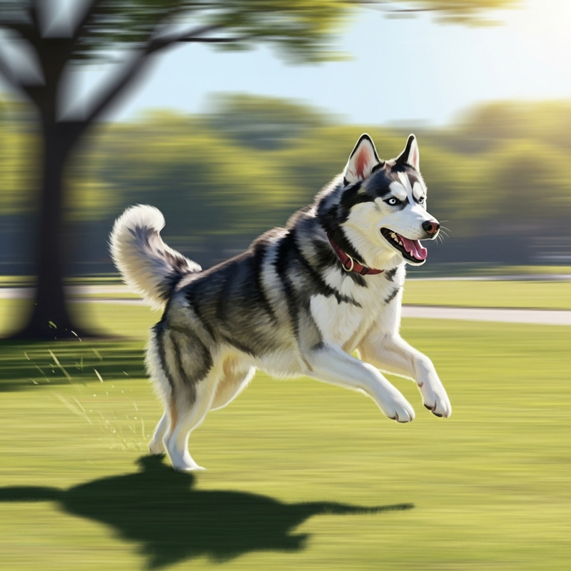 Playful Husky Running Joyfully in Sunlit Park Playful Husky Running Joyfully in Sunlit Park