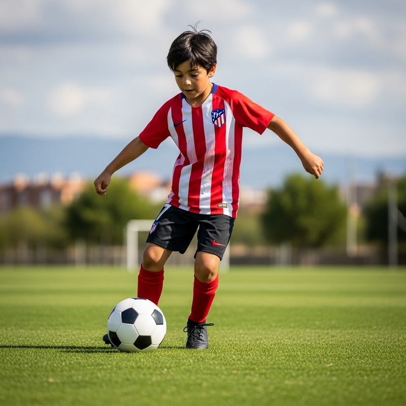 Child Playing Soccer in Madrid-Inspired Jersey