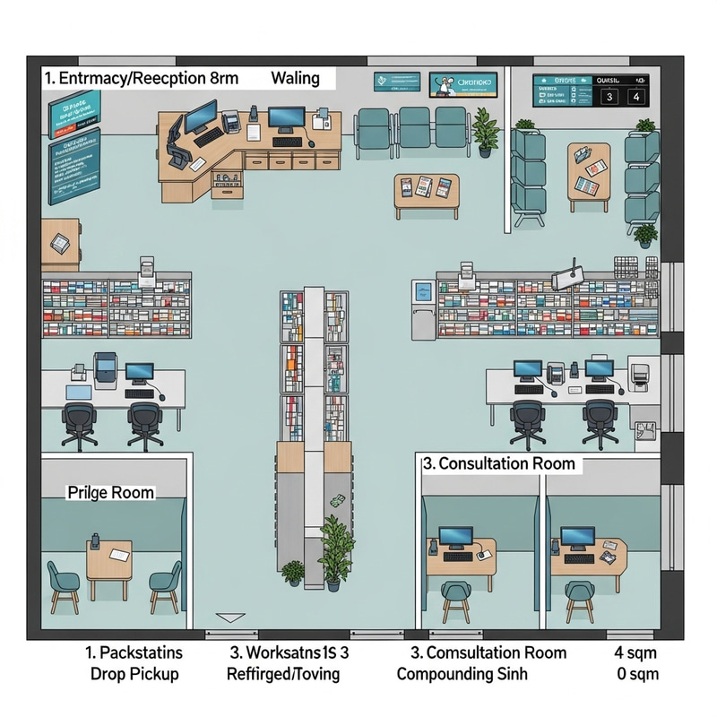 Functional Pharmacy Layout for 50 Sqm Space Functional Pharmacy Layout for 50 Sqm Space