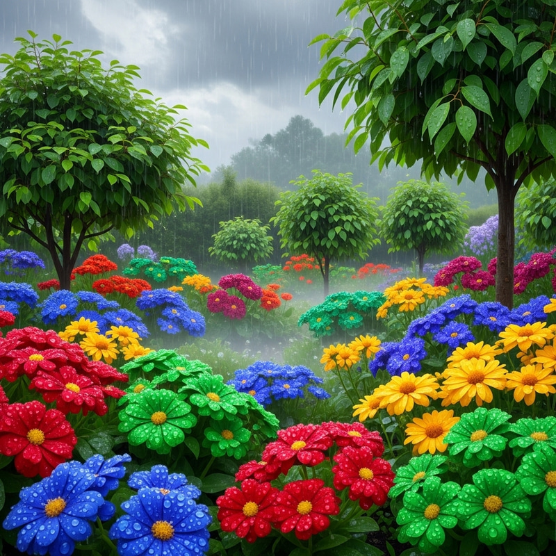 Rainy Garden - Blooming Colors and Fresh Greenery