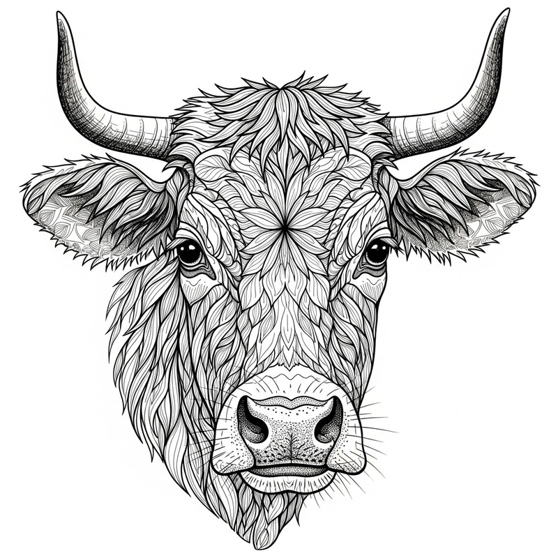 Hand-Drawn Cow's Head Art on White Background