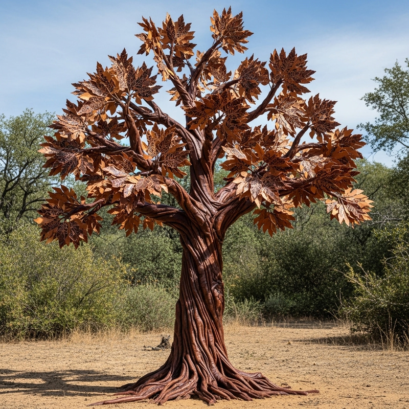 Realistic Leather Tree Sculpture in Natural Setting