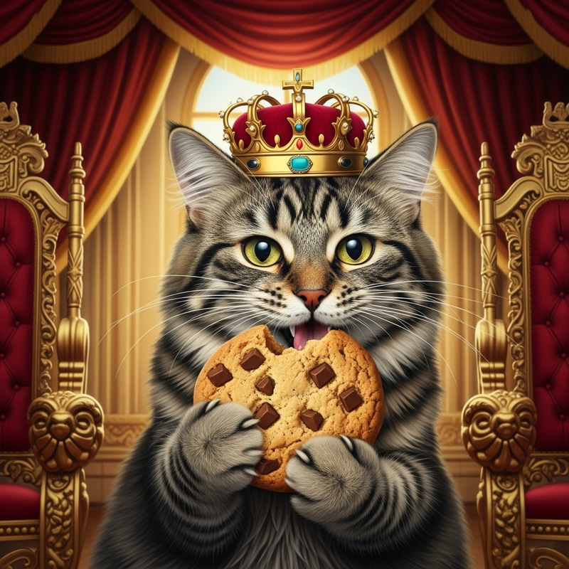 Majestic Cat Indulging in Royal Cookie | The King of the World Majestic Cat Indulging in Royal Cookie | The King of the World