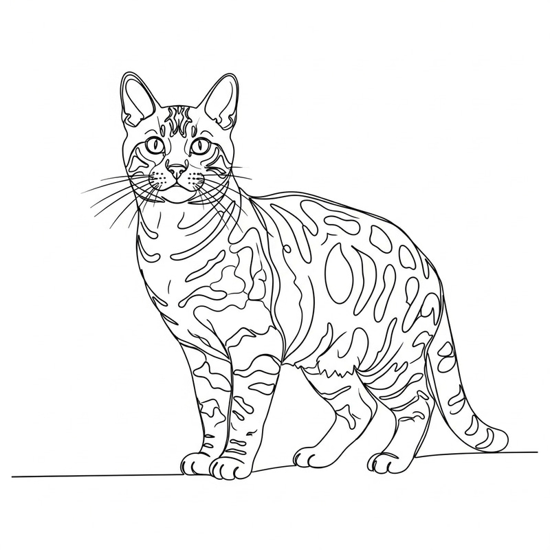 Minimalist Continuous Line Drawing of Bengal Cat Minimalist Continuous Line Drawing of Bengal Cat