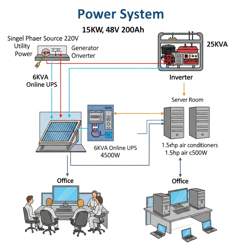 Power System Setup: Generator, Inverter, UPS | Diagram