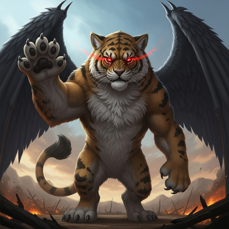 Doomsday Cat with Glowing Red Eyes and Black Wings Doomsday Cat with Glowing Red Eyes and Black Wings