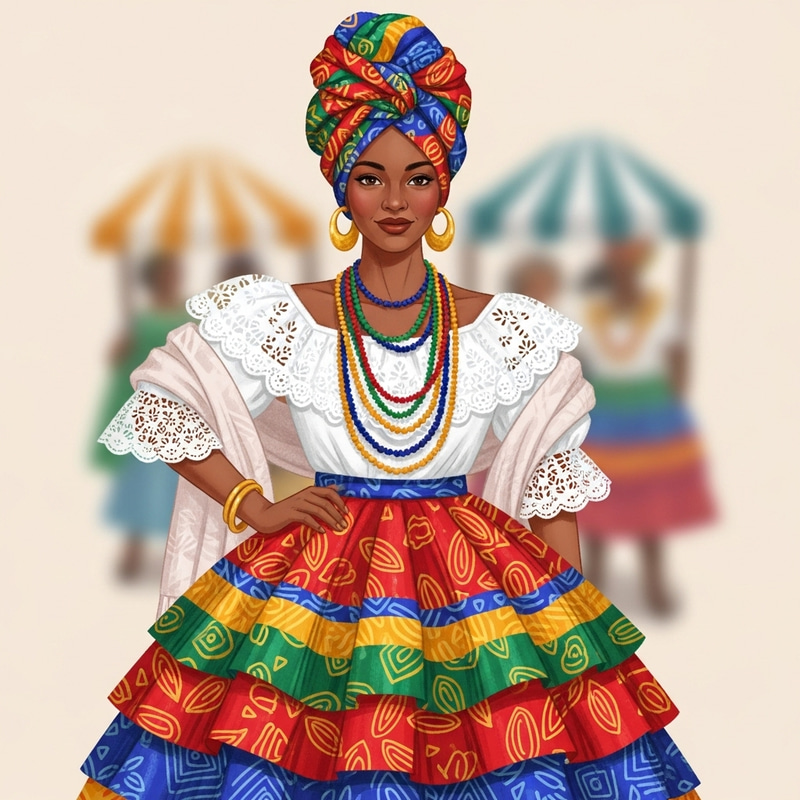 Woman in Baiana Clothing Illustration | Brazilian Culture