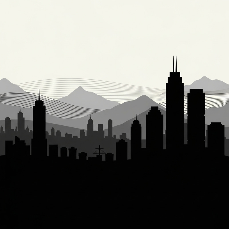 Simple Building Silhouettes with Mountain Backdrop Simple Building Silhouettes with Mountain Backdrop